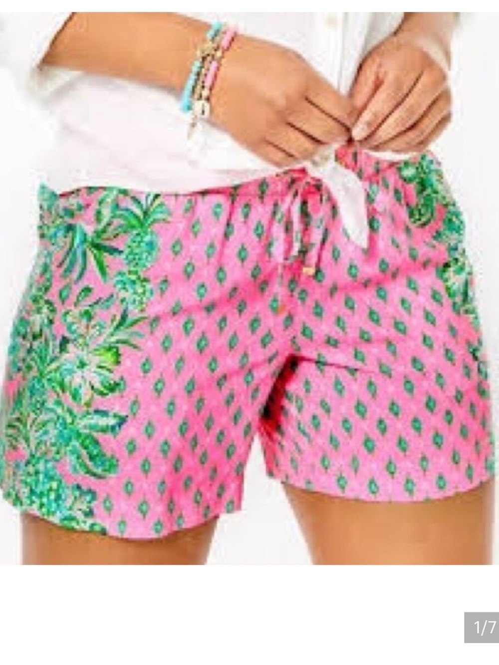 Lilly Pulitzer 5" Katia Mid-Rise Shorts Pink & GreenTropical Print Drawstring